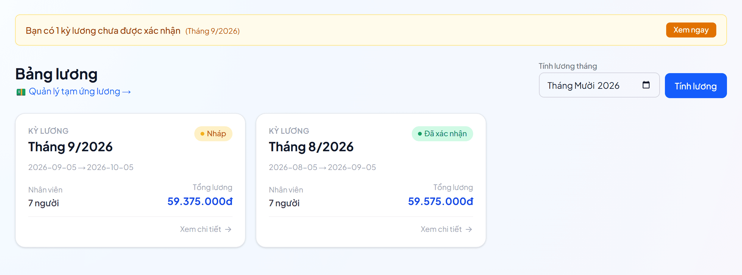 Bảng lương theo kỳ